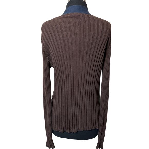 Tory Burch Button Front Cardigan Sweater Brown Blue Trim Goldtone Buttons Sz L - Picture 6 of 12